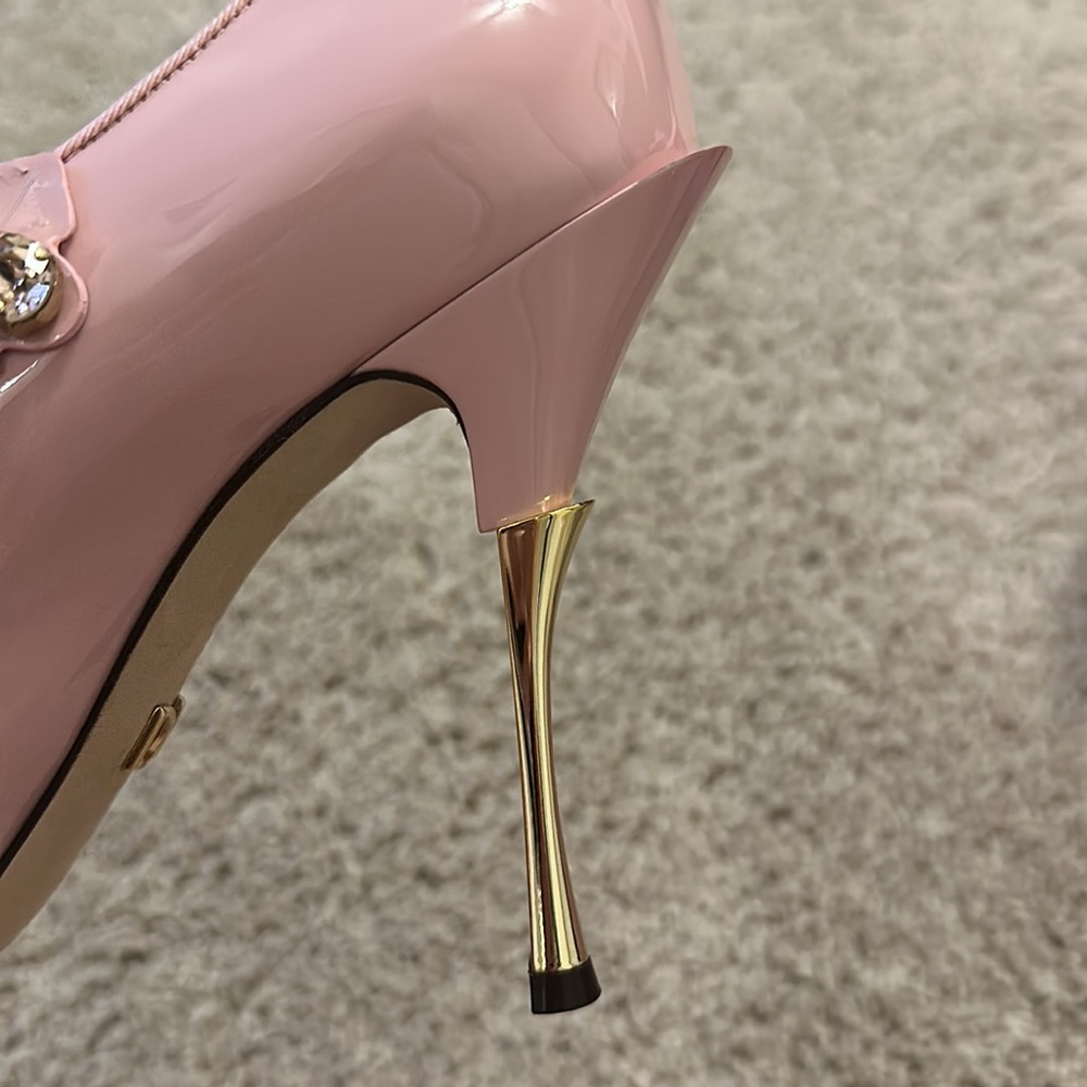Dolce & Gabbana Patent Leather Crystal Pumps Gold Heel 40 1/2 EU Barbie - Picture 9 of 10